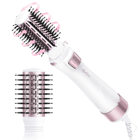 Rotating Hair Dryer Brush Spinning: 2 Size Detachable Brush(2" & 1.5") | 3 Heats & 2 Speeds Plus a Cool Air Setting | Big Buttons Design for Arthritis