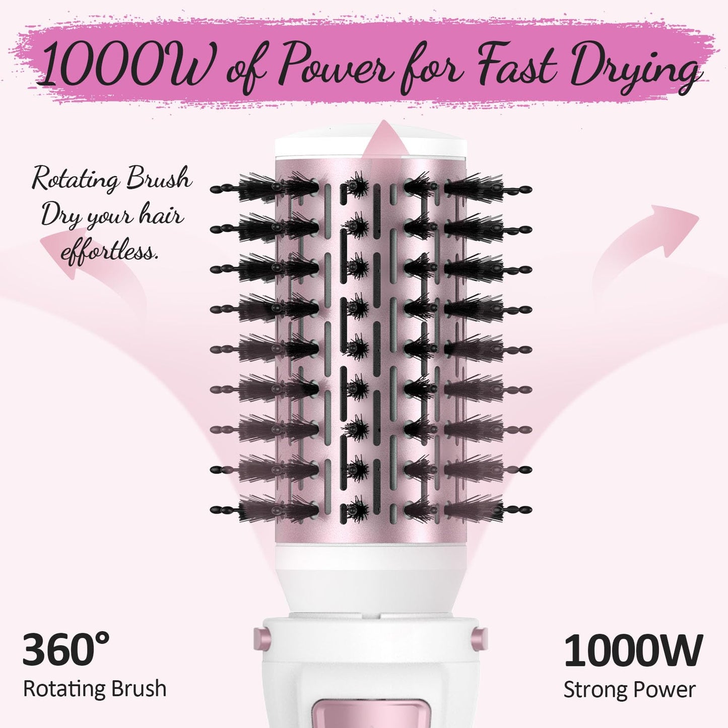 Rotating Hair Dryer Brush Spinning: 2 Size Detachable Brush(2" & 1.5") | 3 Heats & 2 Speeds Plus a Cool Air Setting | Big Buttons Design for Arthritis