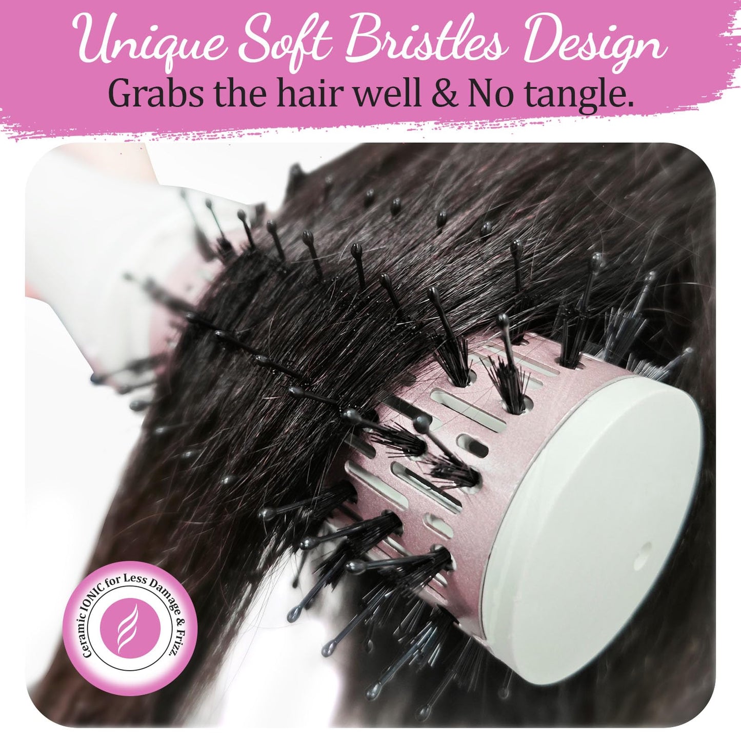Rotating Hair Dryer Brush Spinning: 2 Size Detachable Brush(2" & 1.5") | 3 Heats & 2 Speeds Plus a Cool Air Setting | Big Buttons Design for Arthritis