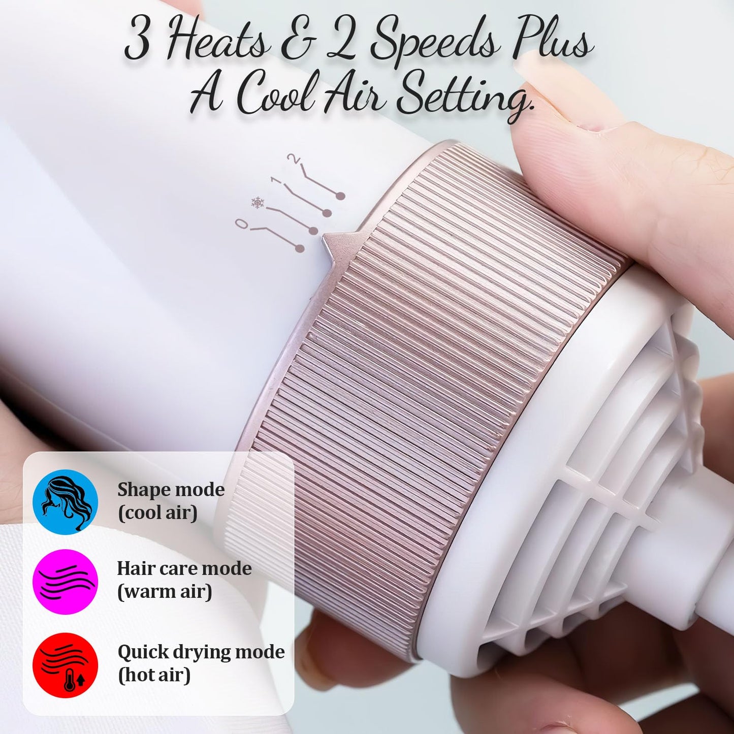 Rotating Hair Dryer Brush Spinning: 2 Size Detachable Brush(2" & 1.5") | 3 Heats & 2 Speeds Plus a Cool Air Setting | Big Buttons Design for Arthritis