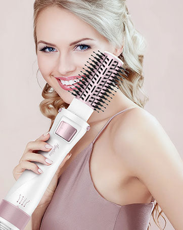 Rotating Hair Dryer Brush Spinning: 2 Size Detachable Brush(2" & 1.5") | 3 Heats & 2 Speeds Plus a Cool Air Setting | Big Buttons Design for Arthritis
