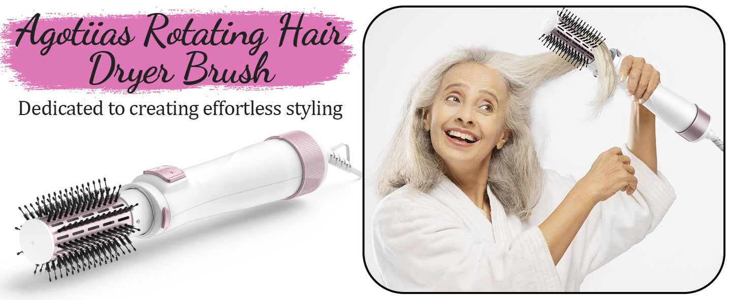 Rotating Hair Dryer Brush Spinning: 2 Size Detachable Brush(2" & 1.5") | 3 Heats & 2 Speeds Plus a Cool Air Setting | Big Buttons Design for Arthritis