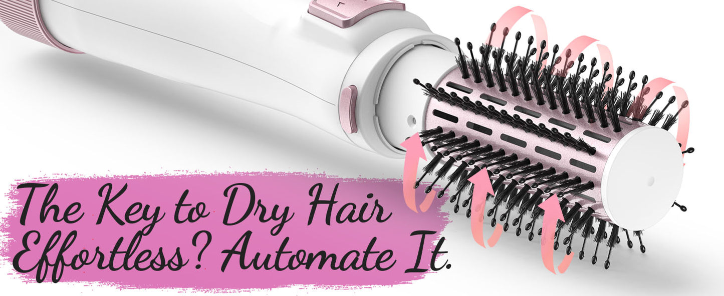 Rotating Hair Dryer Brush Spinning: 2 Size Detachable Brush(2" & 1.5") | 3 Heats & 2 Speeds Plus a Cool Air Setting | Big Buttons Design for Arthritis
