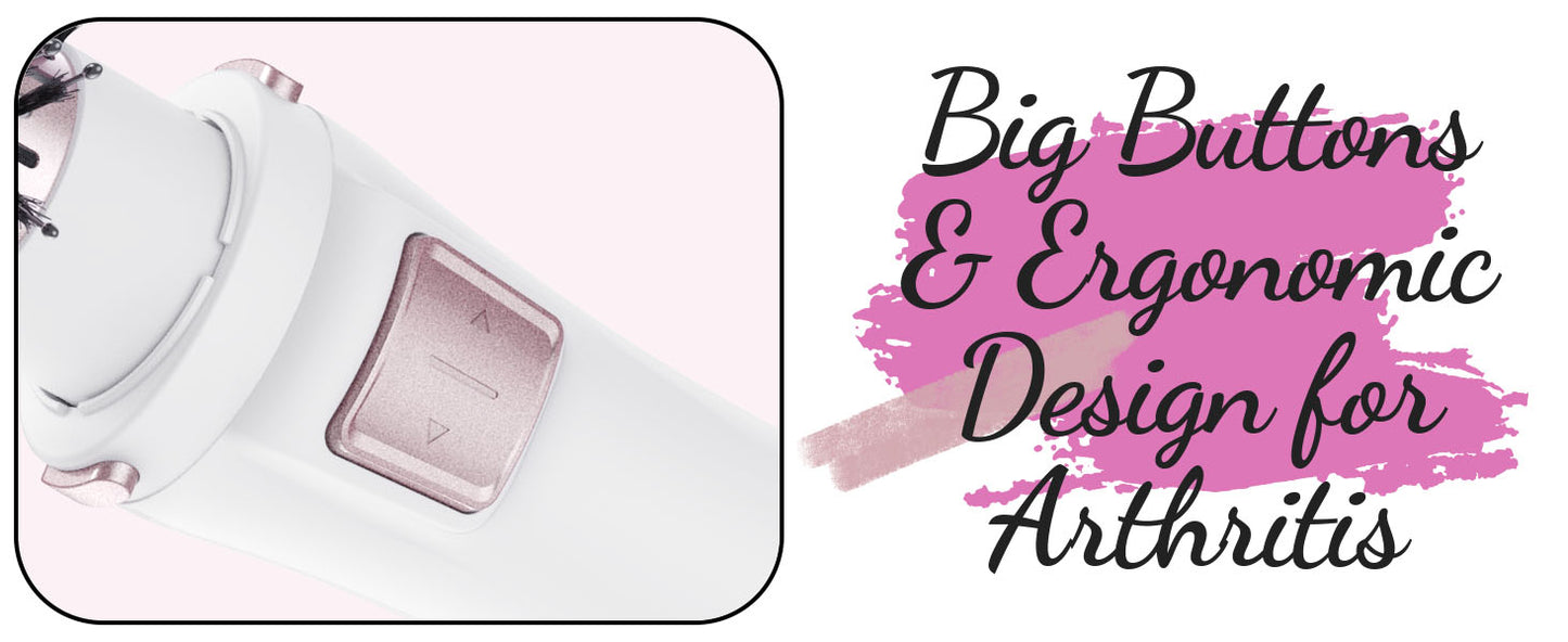 Rotating Hair Dryer Brush Spinning: 2 Size Detachable Brush(2" & 1.5") | 3 Heats & 2 Speeds Plus a Cool Air Setting | Big Buttons Design for Arthritis