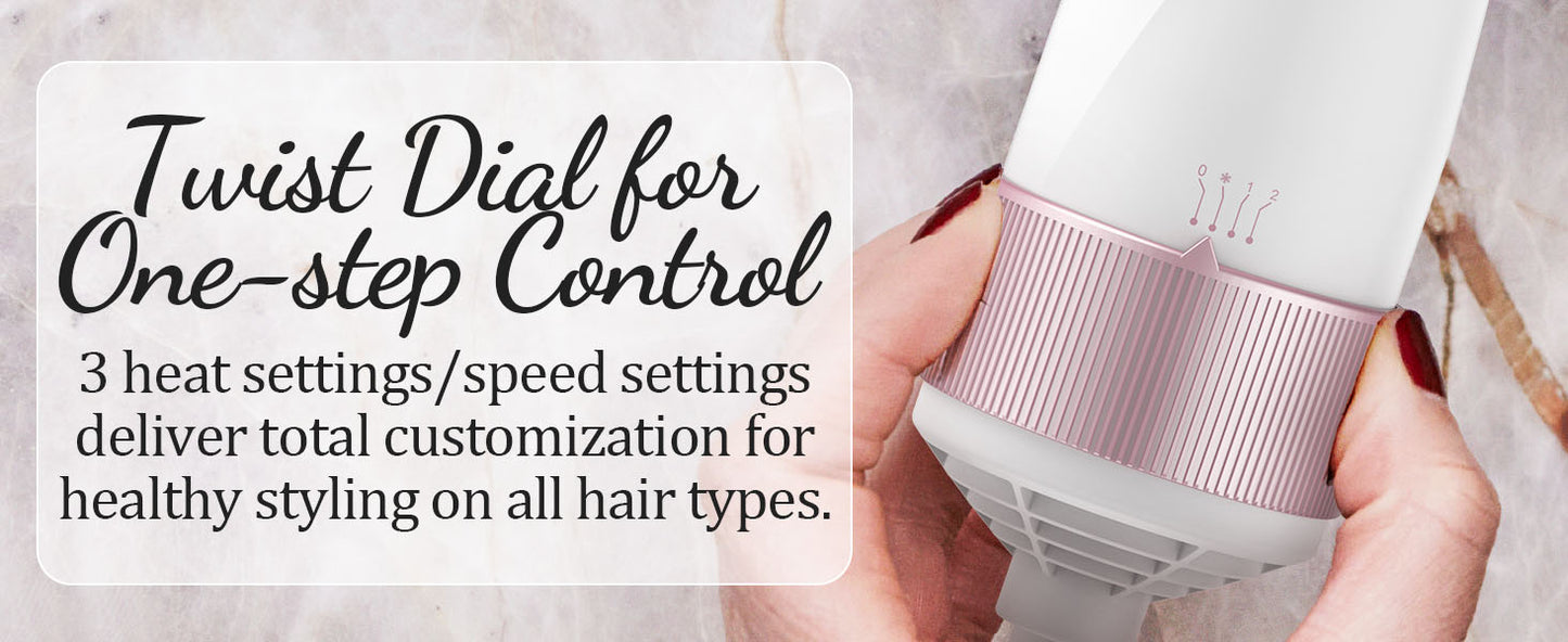 Rotating Hair Dryer Brush Spinning: 2 Size Detachable Brush(2" & 1.5") | 3 Heats & 2 Speeds Plus a Cool Air Setting | Big Buttons Design for Arthritis