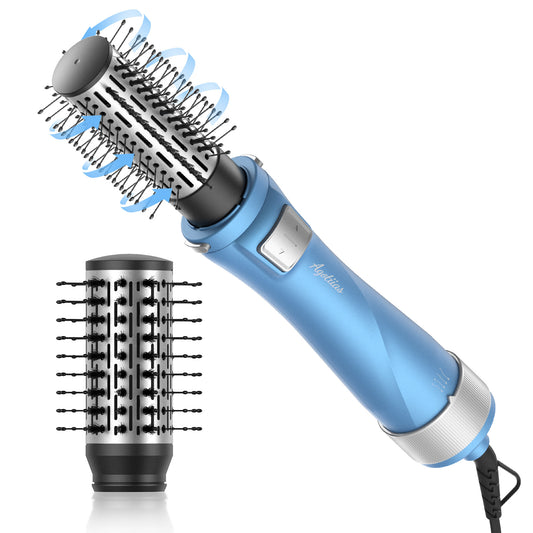 Rotating Hair Dryer Brush Spinning: 2 Size Detachable Brush(2" & 1.5") | 3 Heats & 2 Speeds Plus a Cool Air Setting | Big Buttons Design for Arthritis